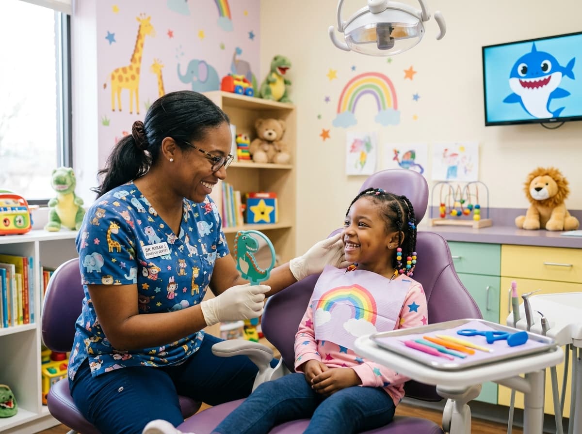 Gentle pediatric dental consultation and checkup with happy child in Fujairah